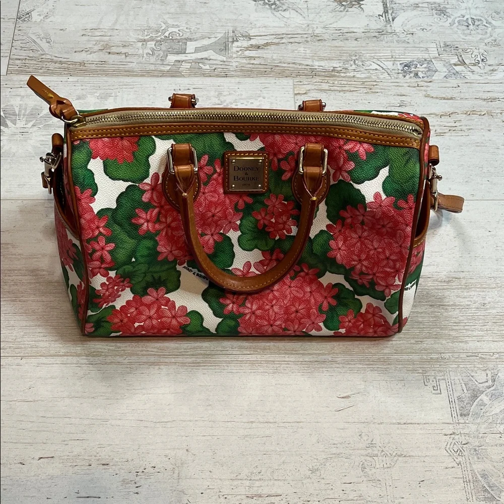 Dooney & Burke Rare Red Hydrangea Floral Print Satchel Purse